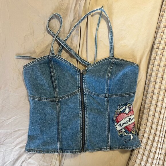 VINTAGE DENIM BUSTIER TOP - Picture 1 of 5